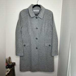 Anne Klein lambswool & cashmere long coat. Size 8. Gray with satin soft lining.